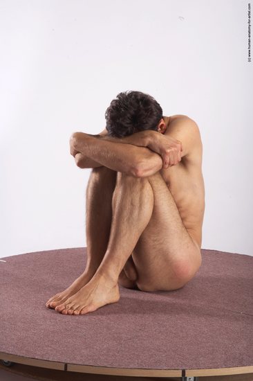 Nude Man White Sitting poses - simple Slim Short Brown Sitting poses - ALL Realistic