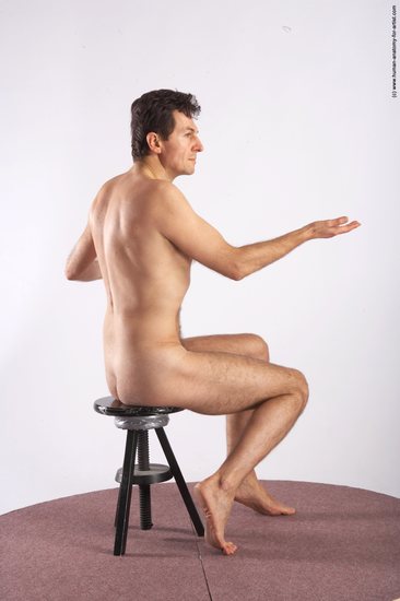 Nude Man White Sitting poses - simple Slim Short Brown Sitting poses - ALL Realistic