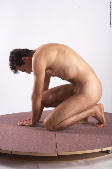 Nude Man White Sitting poses - simple Slim Short Brown Sitting poses - ALL Realistic