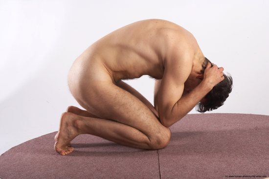 Nude Man White Sitting poses - simple Slim Short Brown Sitting poses - ALL Realistic