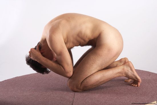 Nude Man White Sitting poses - simple Slim Short Brown Sitting poses - ALL Realistic