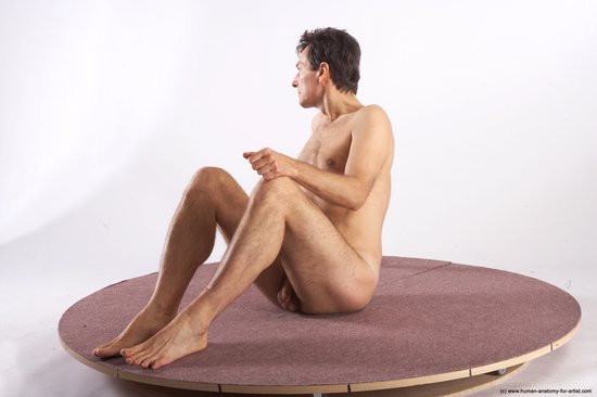 Nude Man White Sitting poses - simple Slim Short Brown Sitting poses - ALL Realistic