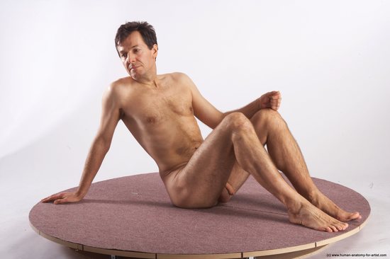 Nude Man White Sitting poses - simple Slim Short Brown Sitting poses - ALL Realistic