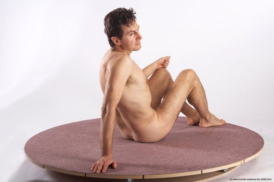 Nude Man White Sitting poses - simple Slim Short Brown Sitting poses - ALL Realistic