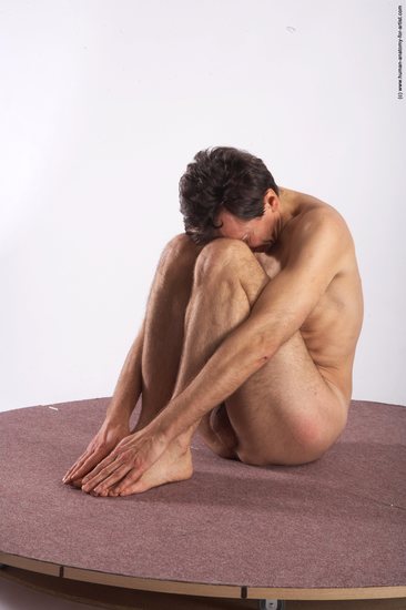 Nude Man White Sitting poses - simple Slim Short Brown Sitting poses - ALL Realistic