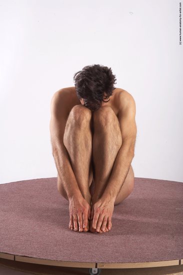 Nude Man White Sitting poses - simple Slim Short Brown Sitting poses - ALL Realistic