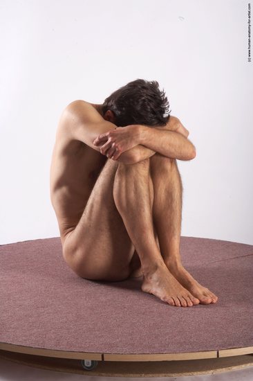 Nude Man White Sitting poses - simple Slim Short Brown Sitting poses - ALL Realistic