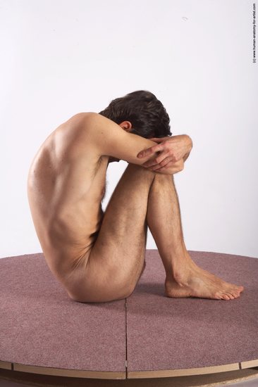 Nude Man White Sitting poses - simple Slim Short Brown Sitting poses - ALL Realistic