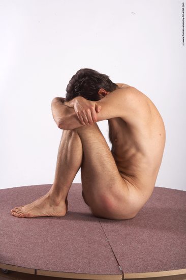 Nude Man White Sitting poses - simple Slim Short Brown Sitting poses - ALL Realistic