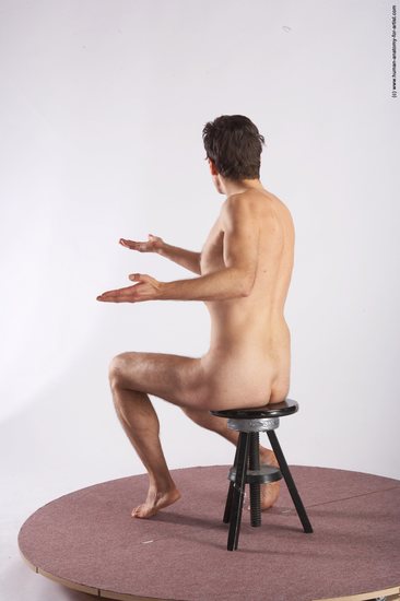 Nude Man White Sitting poses - simple Slim Short Brown Sitting poses - ALL Realistic