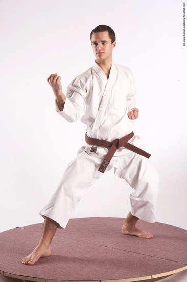 Sportswear Martial art Man White Standing poses - ALL Athletic Short Brown Standing poses - simple Academic