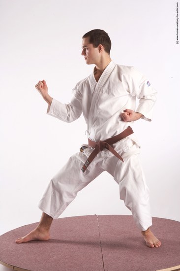 Sportswear Martial art Man White Standing poses - ALL Athletic Short Brown Standing poses - simple Academic