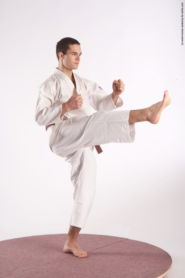 Sportswear Martial art Man White Standing poses - ALL Athletic Short Brown Standing poses - simple Academic