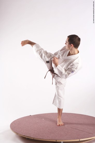 Sportswear Martial art Man White Standing poses - ALL Athletic Short Brown Standing poses - simple Academic