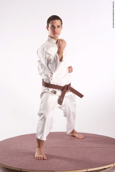 Sportswear Martial art Man White Standing poses - ALL Athletic Short Brown Standing poses - simple Academic