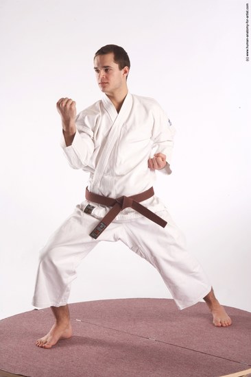 Sportswear Martial art Man White Standing poses - ALL Athletic Short Brown Standing poses - simple Academic