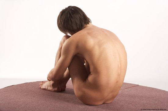 Nude Man White Sitting poses - simple Slim Short Brown Sitting poses - ALL Realistic