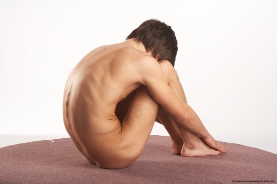 Nude Man White Sitting poses - simple Slim Short Brown Sitting poses - ALL Realistic