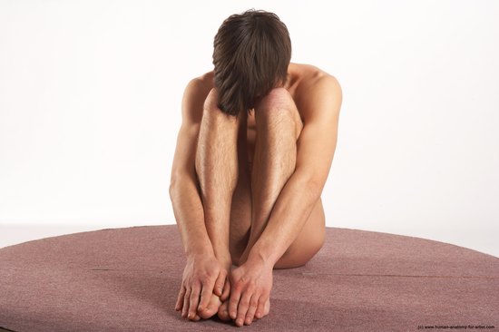 Nude Man White Sitting poses - simple Slim Short Brown Sitting poses - ALL Realistic