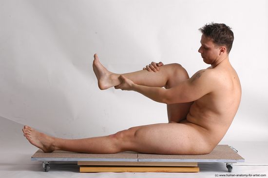 Nude Man White Sitting poses - simple Average Short Brown Sitting poses - ALL Realistic