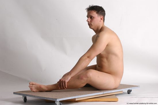 Nude Man White Sitting poses - simple Average Short Brown Sitting poses - ALL Realistic