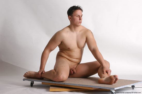 Nude Man White Sitting poses - simple Average Short Brown Sitting poses - ALL Realistic