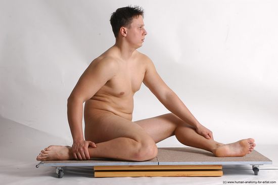 Nude Man White Sitting poses - simple Average Short Brown Sitting poses - ALL Realistic