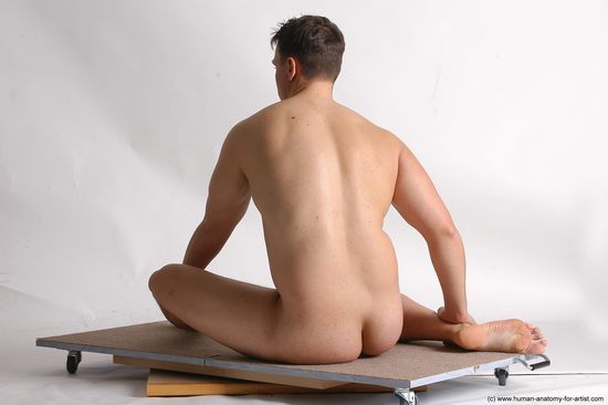 Nude Man White Sitting poses - simple Average Short Brown Sitting poses - ALL Realistic