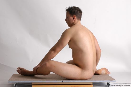 Nude Man White Sitting poses - simple Average Short Brown Sitting poses - ALL Realistic