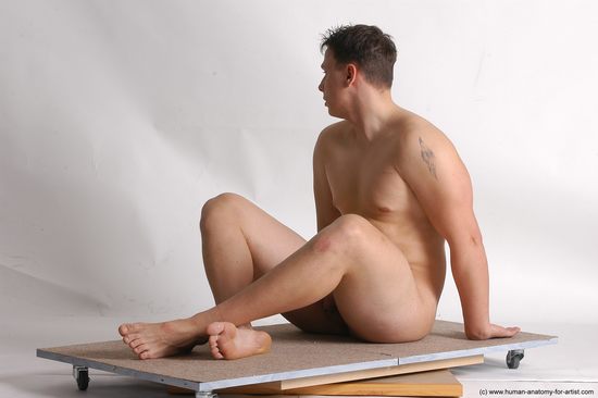 Nude Man White Sitting poses - simple Average Short Brown Sitting poses - ALL Realistic