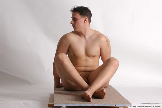 Nude Man White Sitting poses - simple Average Short Brown Sitting poses - ALL Realistic