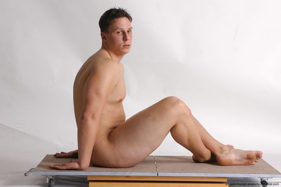 Nude Man White Sitting poses - simple Average Short Brown Sitting poses - ALL Realistic