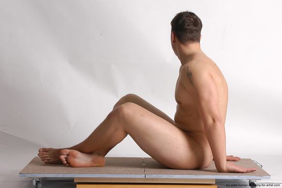 Nude Man White Sitting poses - simple Average Short Brown Sitting poses - ALL Realistic