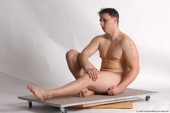 Nude Man White Sitting poses - simple Average Short Brown Sitting poses - ALL Realistic