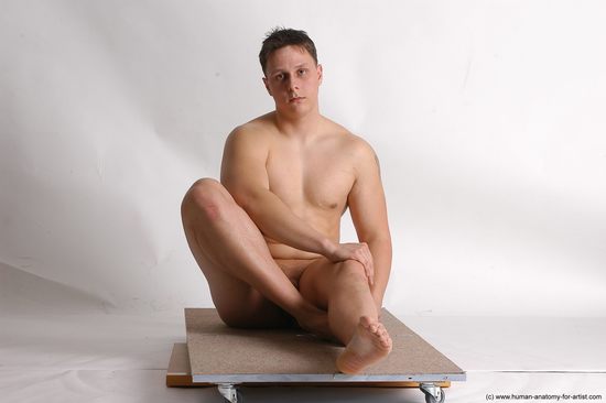 Nude Man White Sitting poses - simple Average Short Brown Sitting poses - ALL Realistic