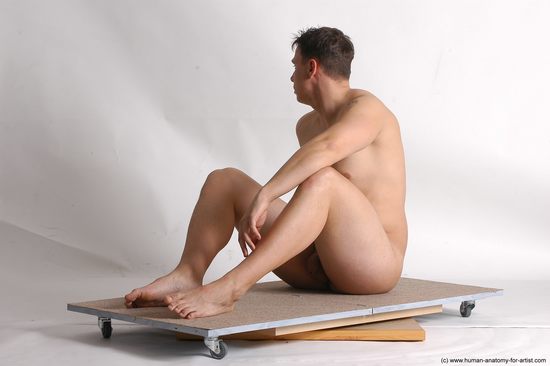 Nude Man White Sitting poses - simple Average Short Brown Sitting poses - ALL Realistic