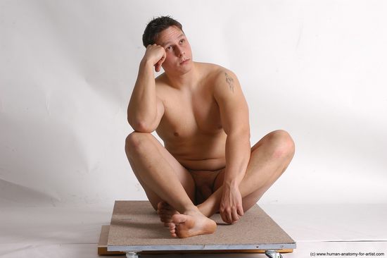 Nude Man White Sitting poses - simple Average Short Brown Sitting poses - ALL Realistic