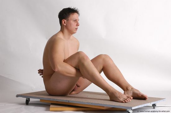 Nude Man White Sitting poses - simple Average Short Brown Sitting poses - ALL Realistic