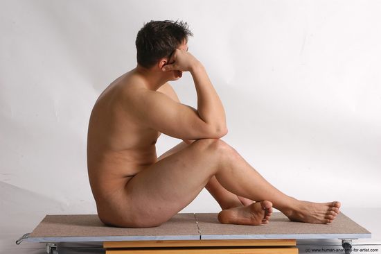 Nude Man White Sitting poses - simple Average Short Brown Sitting poses - ALL Realistic