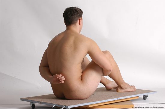 Nude Man White Sitting poses - simple Average Short Brown Sitting poses - ALL Realistic