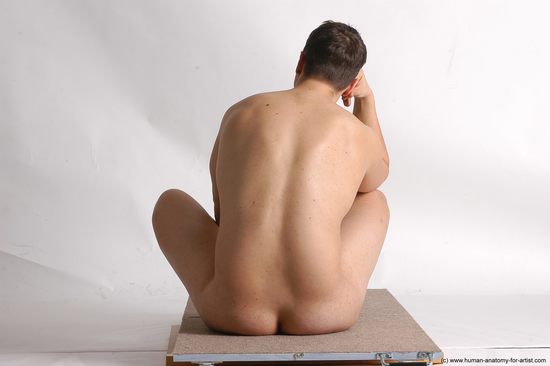 Nude Man White Sitting poses - simple Average Short Brown Sitting poses - ALL Realistic