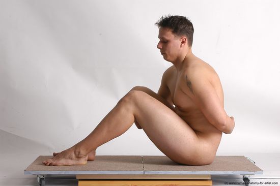 Nude Man White Sitting poses - simple Average Short Brown Sitting poses - ALL Realistic