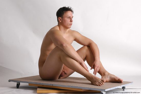 Nude Man White Sitting poses - simple Average Short Brown Sitting poses - ALL Realistic