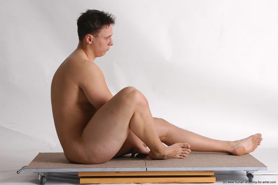 Nude Man White Sitting poses - simple Average Short Brown Sitting poses - ALL Realistic