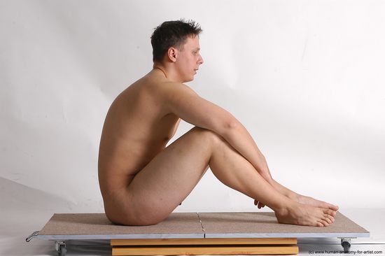 Nude Man White Sitting poses - simple Average Short Brown Sitting poses - ALL Realistic