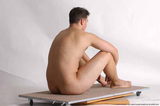 Nude Man White Sitting poses - simple Average Short Brown Sitting poses - ALL Realistic