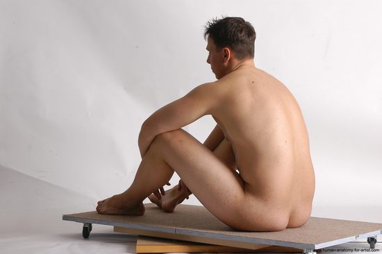 Nude Man White Sitting poses - simple Average Short Brown Sitting poses - ALL Realistic