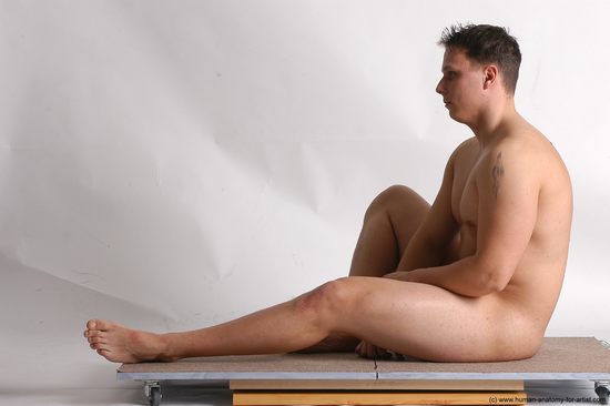 Nude Man White Sitting poses - simple Average Short Brown Sitting poses - ALL Realistic