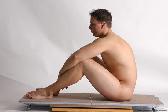 Nude Man White Sitting poses - simple Average Short Brown Sitting poses - ALL Realistic