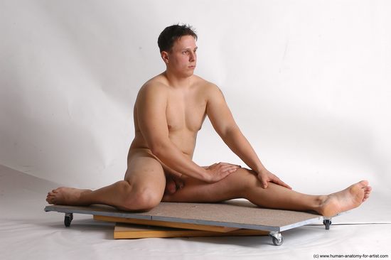 Nude Man White Sitting poses - simple Average Short Brown Sitting poses - ALL Realistic